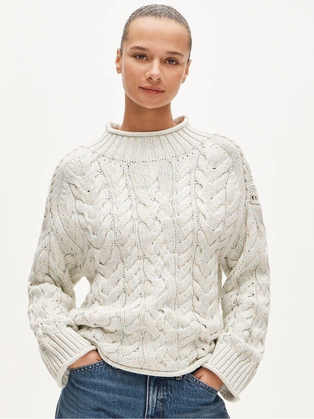 J. Crew Cream Cable Rollneck Sweater